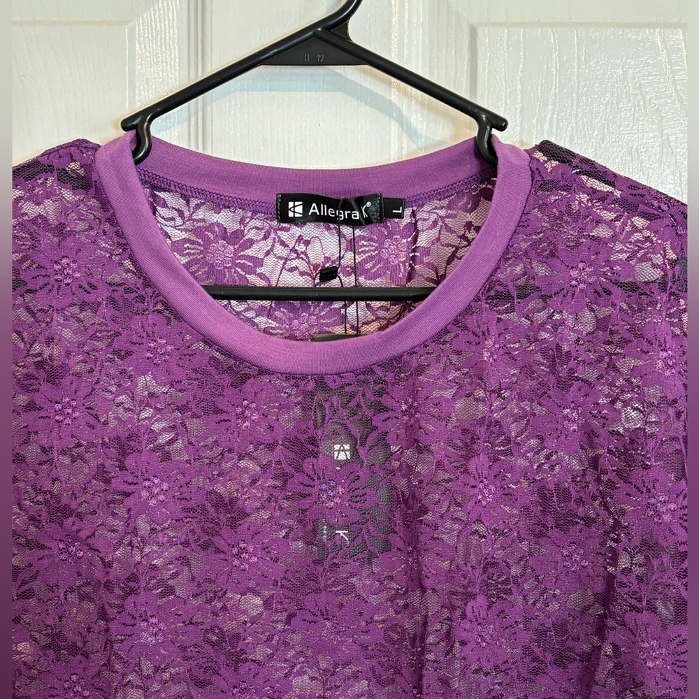 Allegra K Purple Lace Short Sleeve Top - Picture 3 of 7